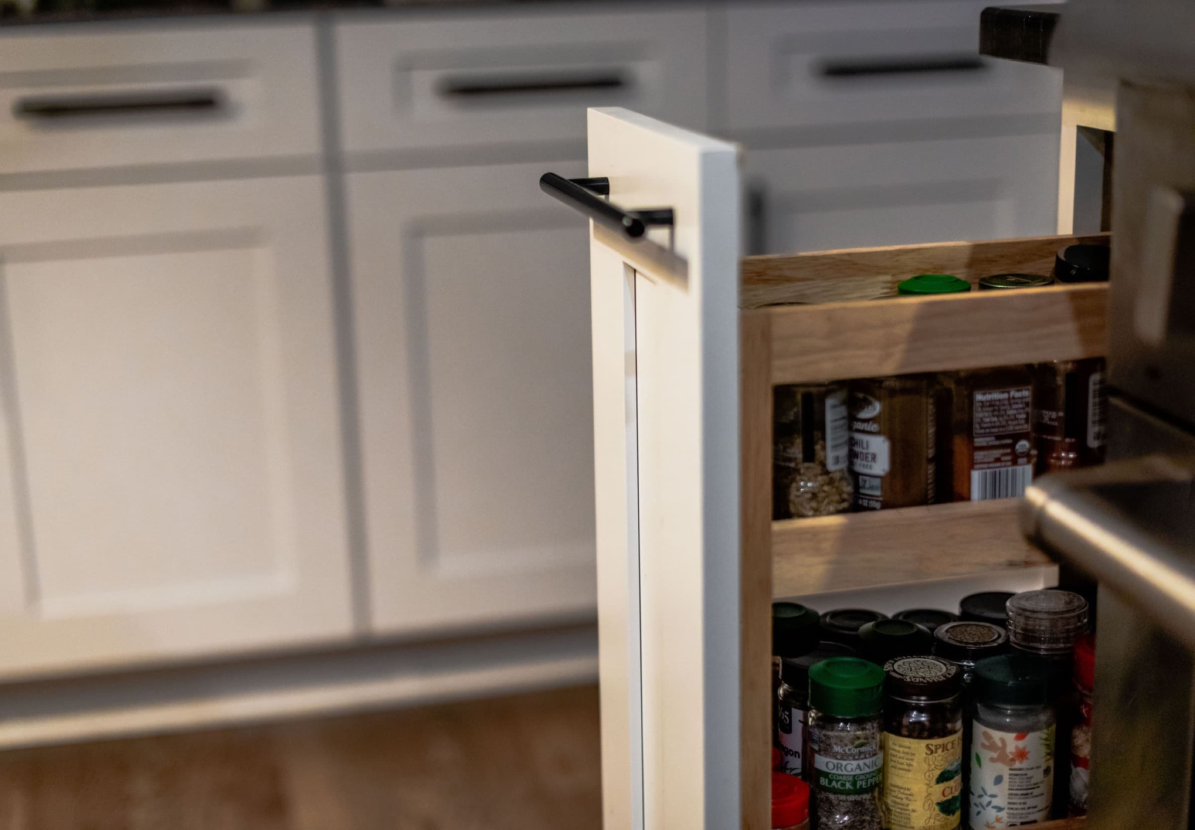 Canton kitchen remodel — pull-out spice rack detail