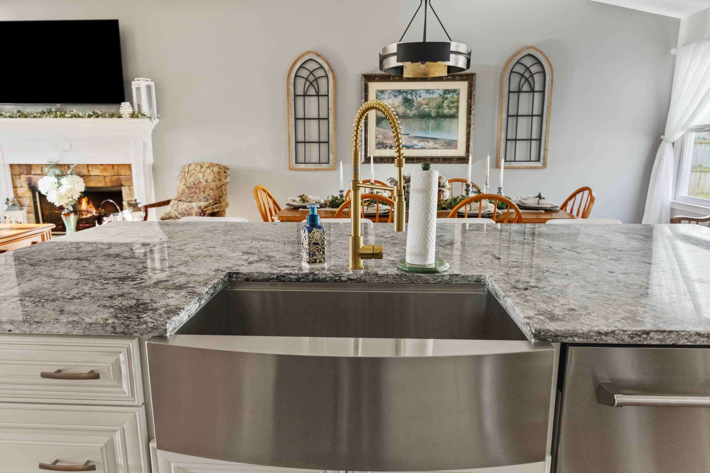 Galts Ferry kitchen remodel — island sink and gold faucet detail