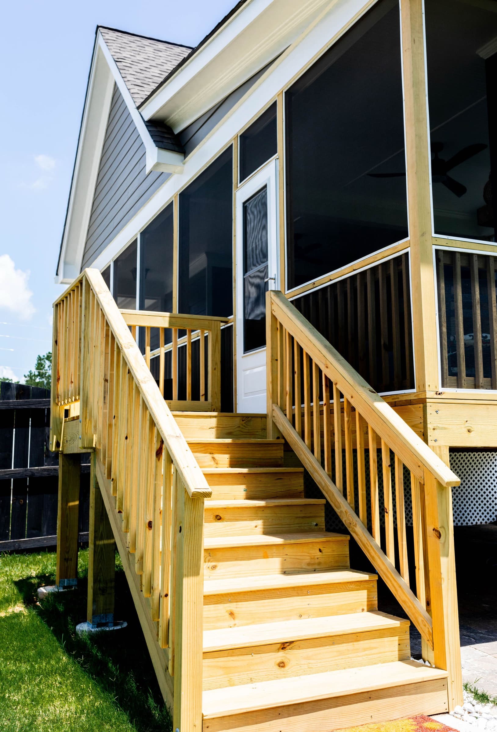 Mt. Carmel Church Ln screened porch — new deck stairs and railing